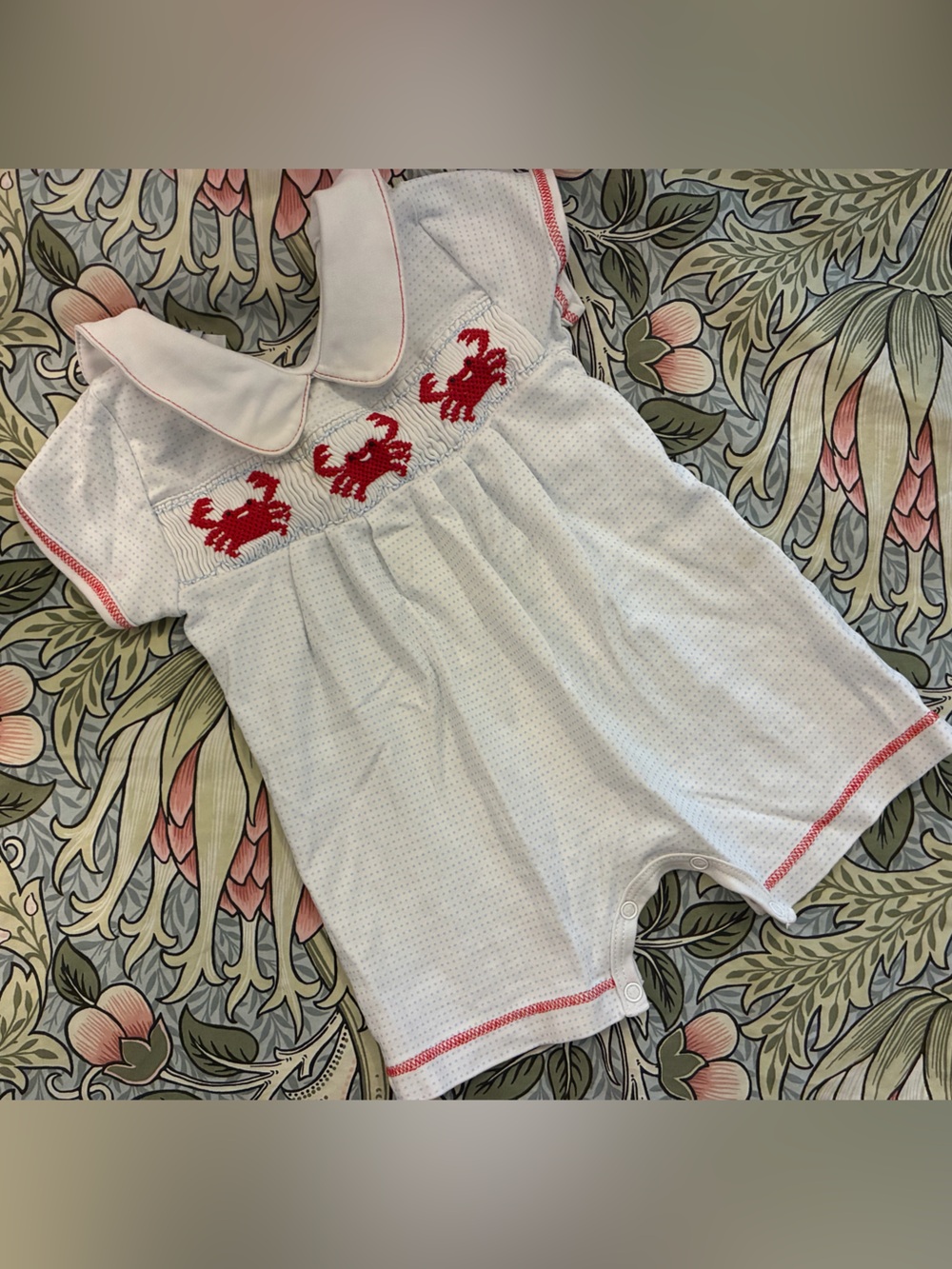 Magnolia White Romper-Style Smocked Red Crabs